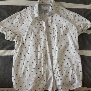 Denim & Flower White and Navy Palm Print Men's Shirt